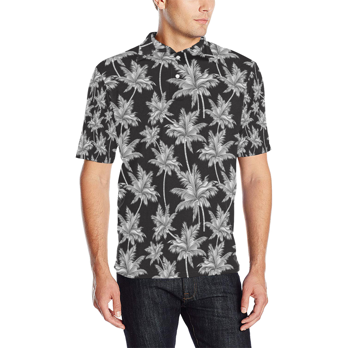 Palm Tree Pattern Print Design PT03 Men Polo Shirt