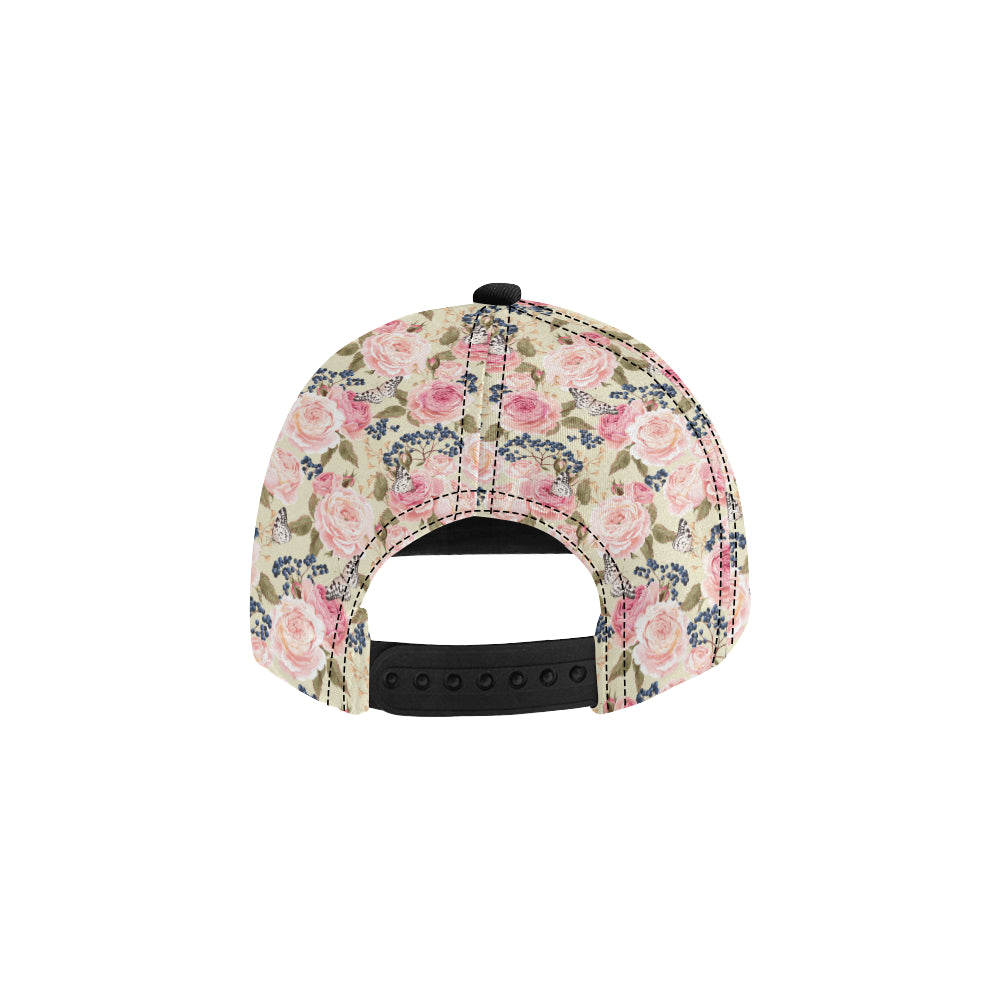 Floral Pink Butterfly Print Snapback Cap