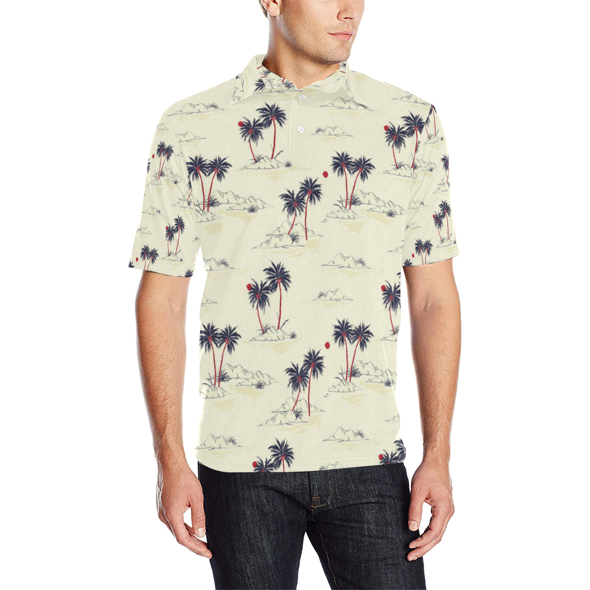 Palm Tree Pattern Print Design PT08 Men Polo Shirt