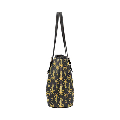 Anchor Gold Pattern Leather Tote Bag