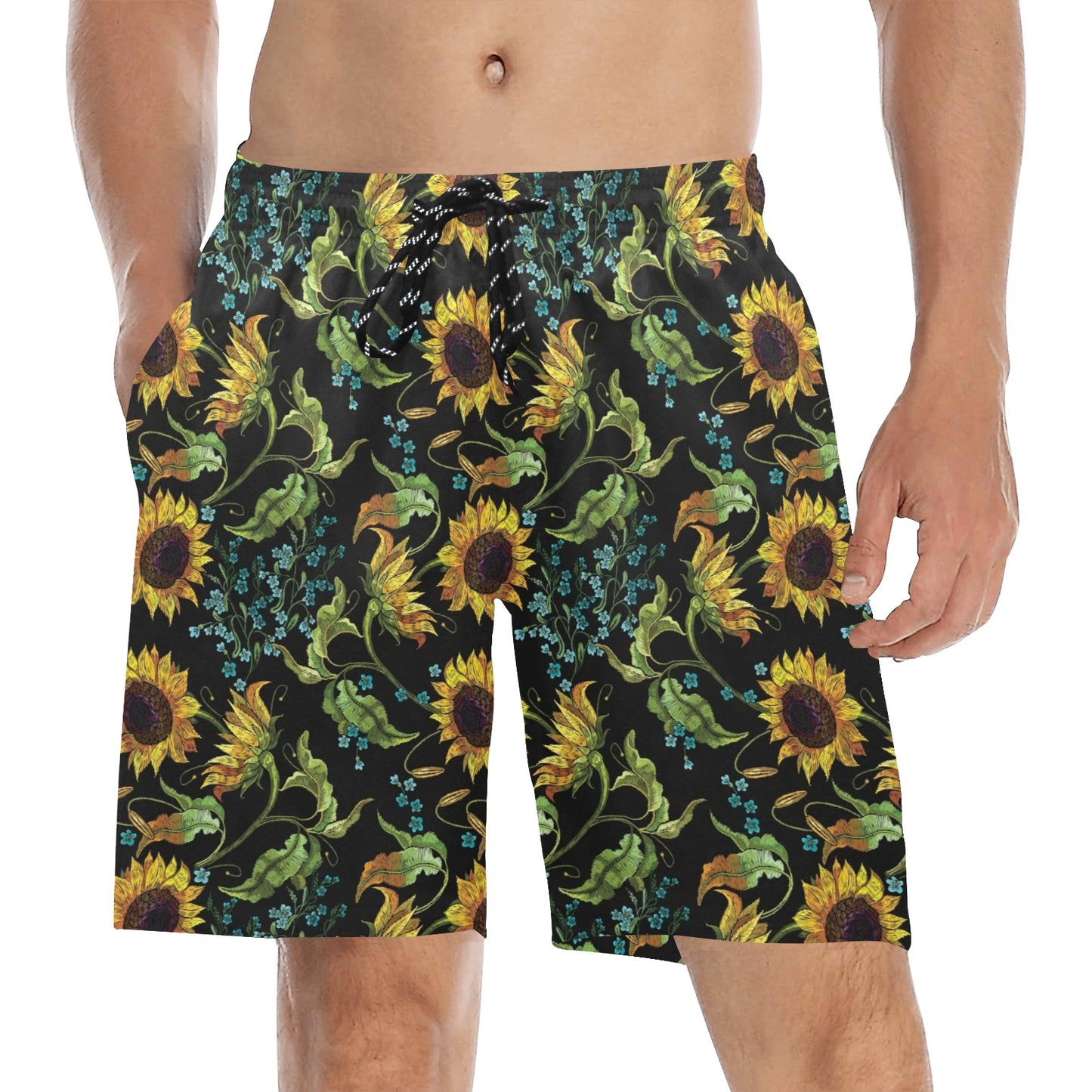 Sunflower Print Design LKS308 Men's Swim Trunks Beach Shorts