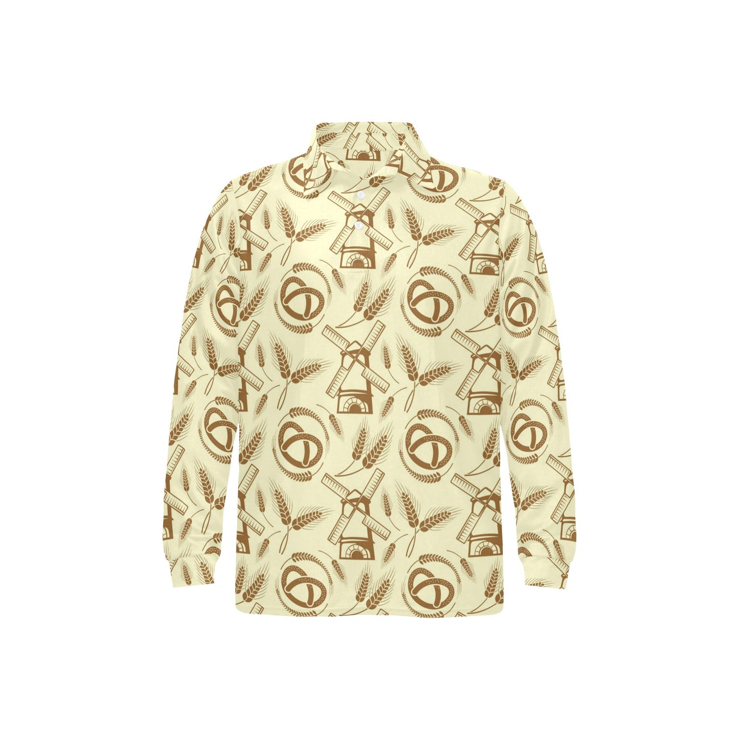 Agricultural Windmills Print Design 03 Long Sleeve Polo Shirt For Men's