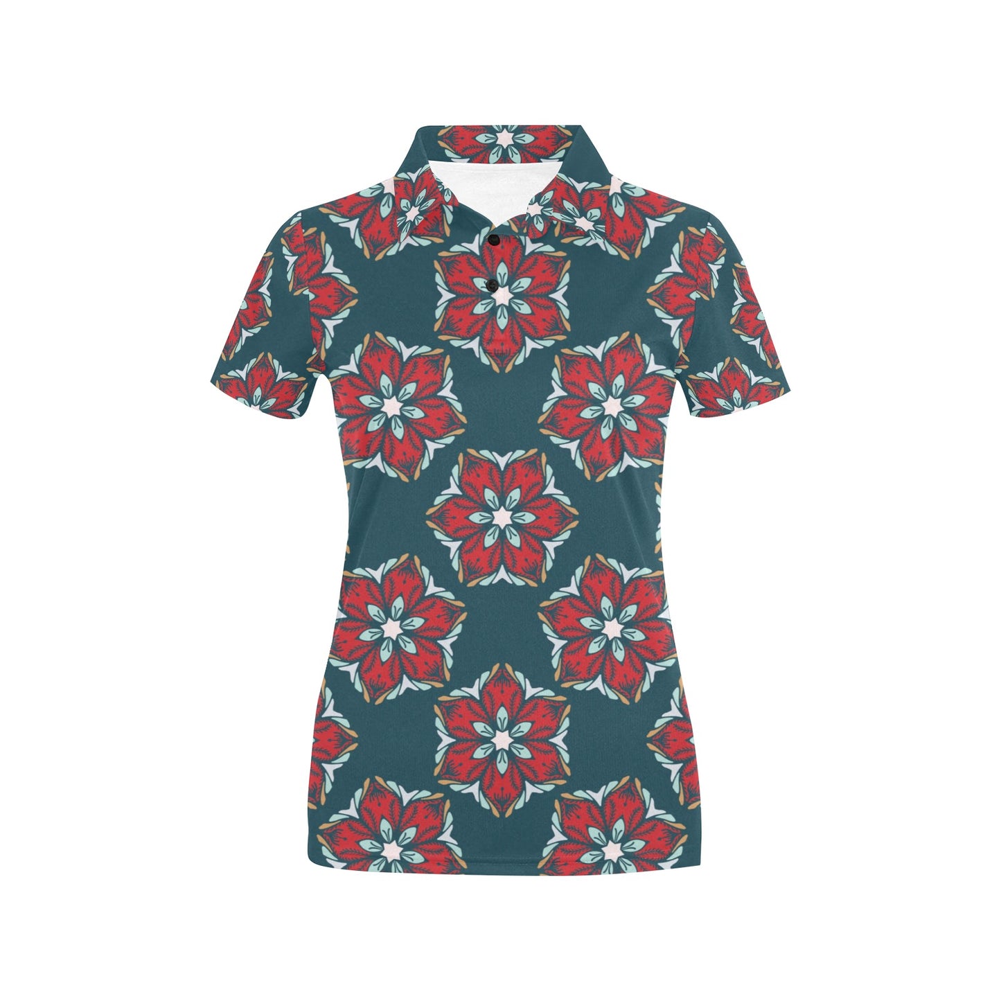 Poinsettia Pattern Print Design A03 Women's Polo Shirt