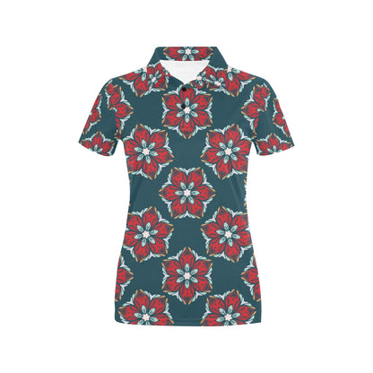 Poinsettia Pattern Print Design A03 Women's Polo Shirt