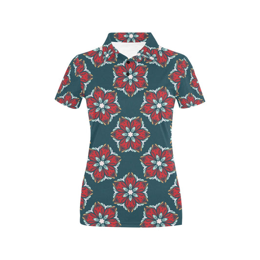 Poinsettia Pattern Print Design A03 Women's Polo Shirt