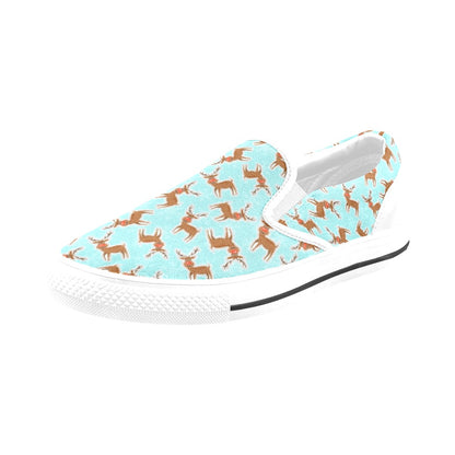 Reindeer Print Design LKS403 White Slip Ons Canvas Women's Shoes