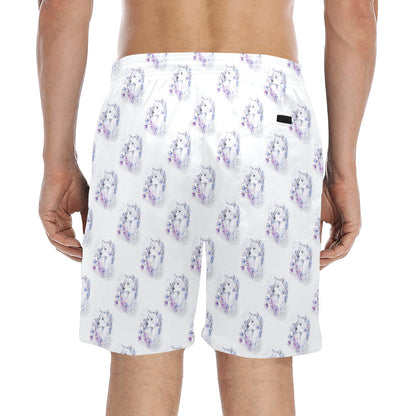 Wolf with Flower Print Design Men's Swim Trunks Beach Shorts