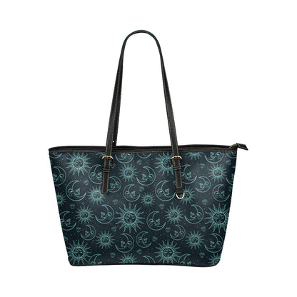 Sun Moon Magic Design Themed Print Leather Tote Bag