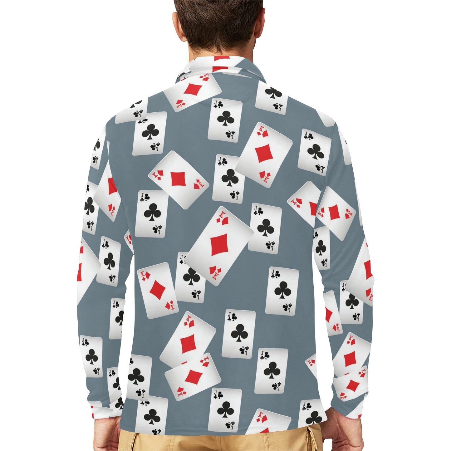 Poker Cards Pattern Print Design A05 Long Sleeve Polo Shirt For Men's