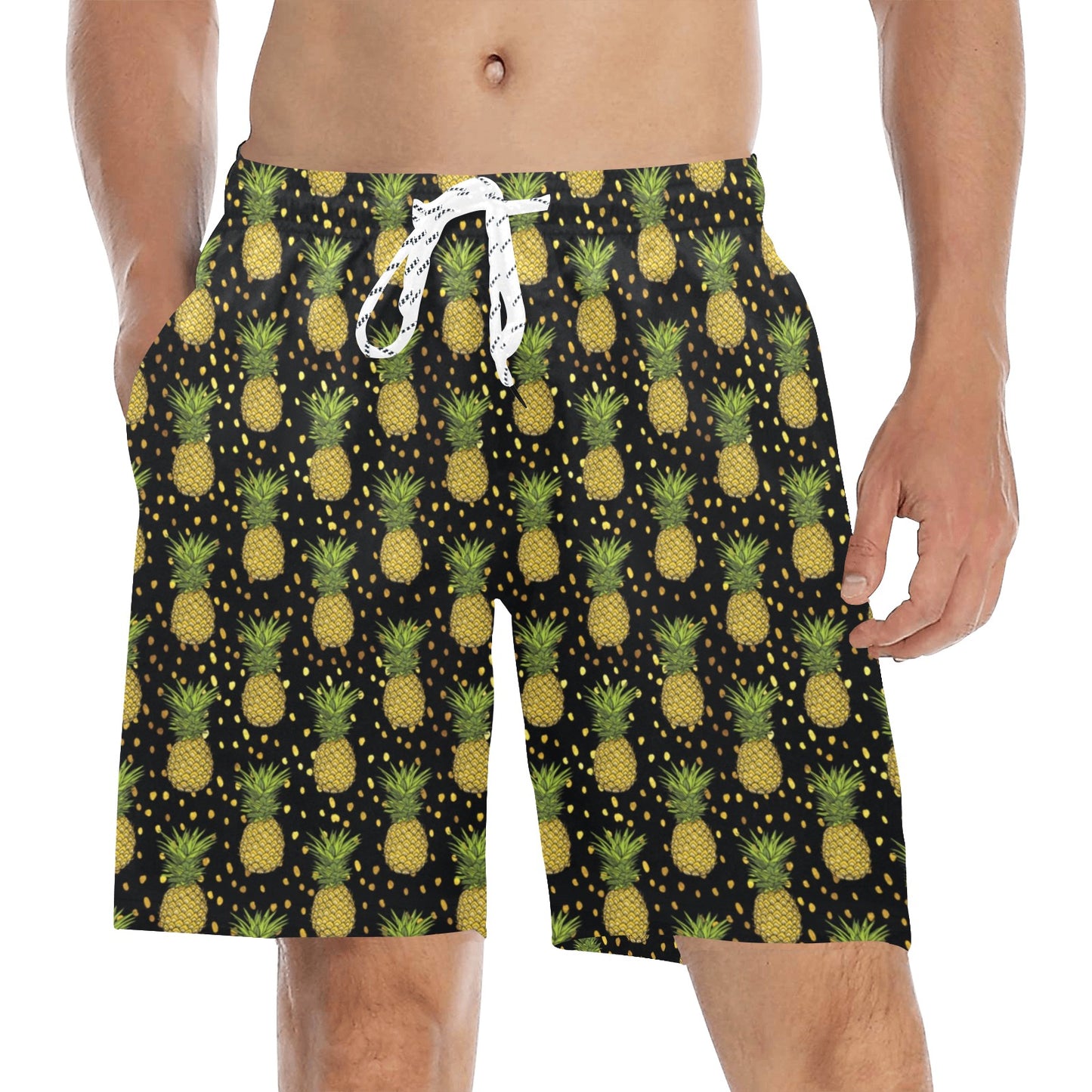 Pineapple Gold Dot Themed Print Men's Swim Trunks Beach Shorts