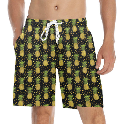 Pineapple Gold Dot Themed Print Men's Swim Trunks Beach Shorts