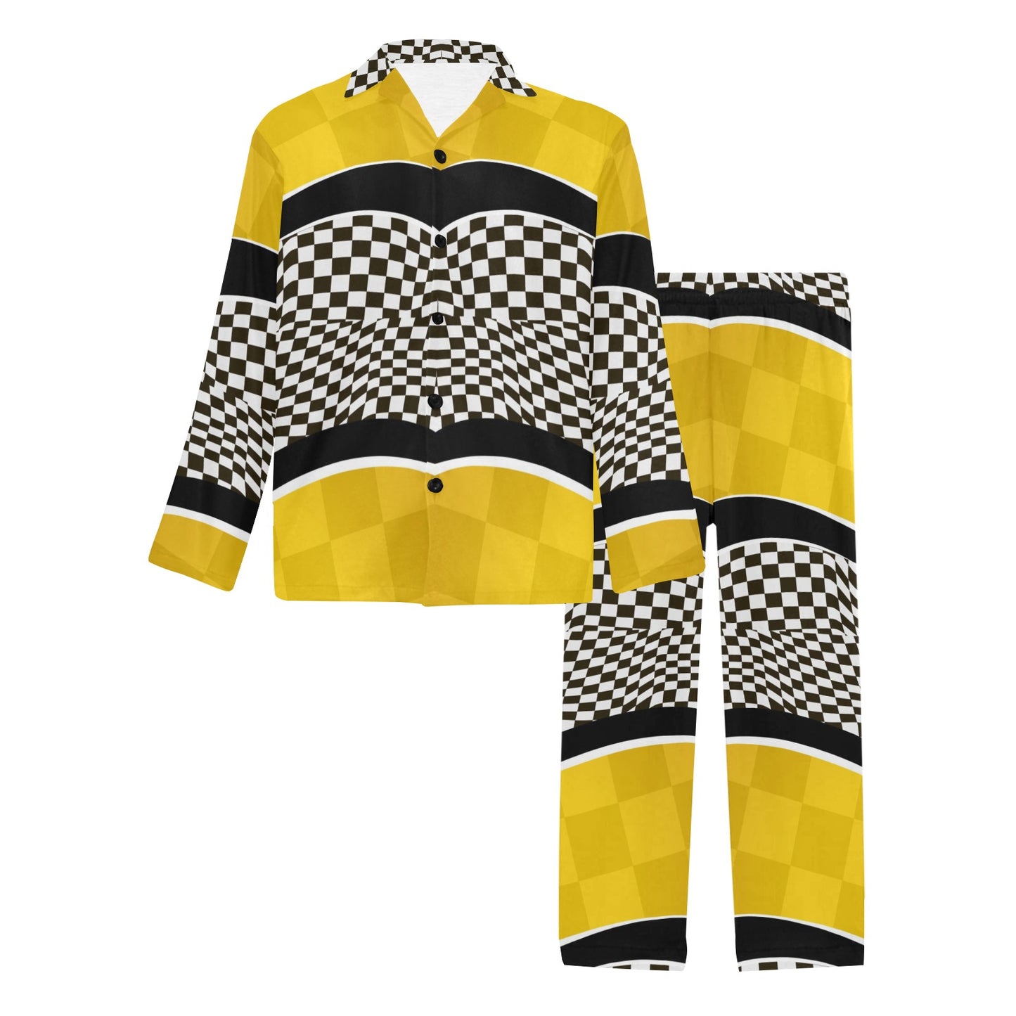 Checkered Pattern Print Design 02 Men's Long Pajama Set
