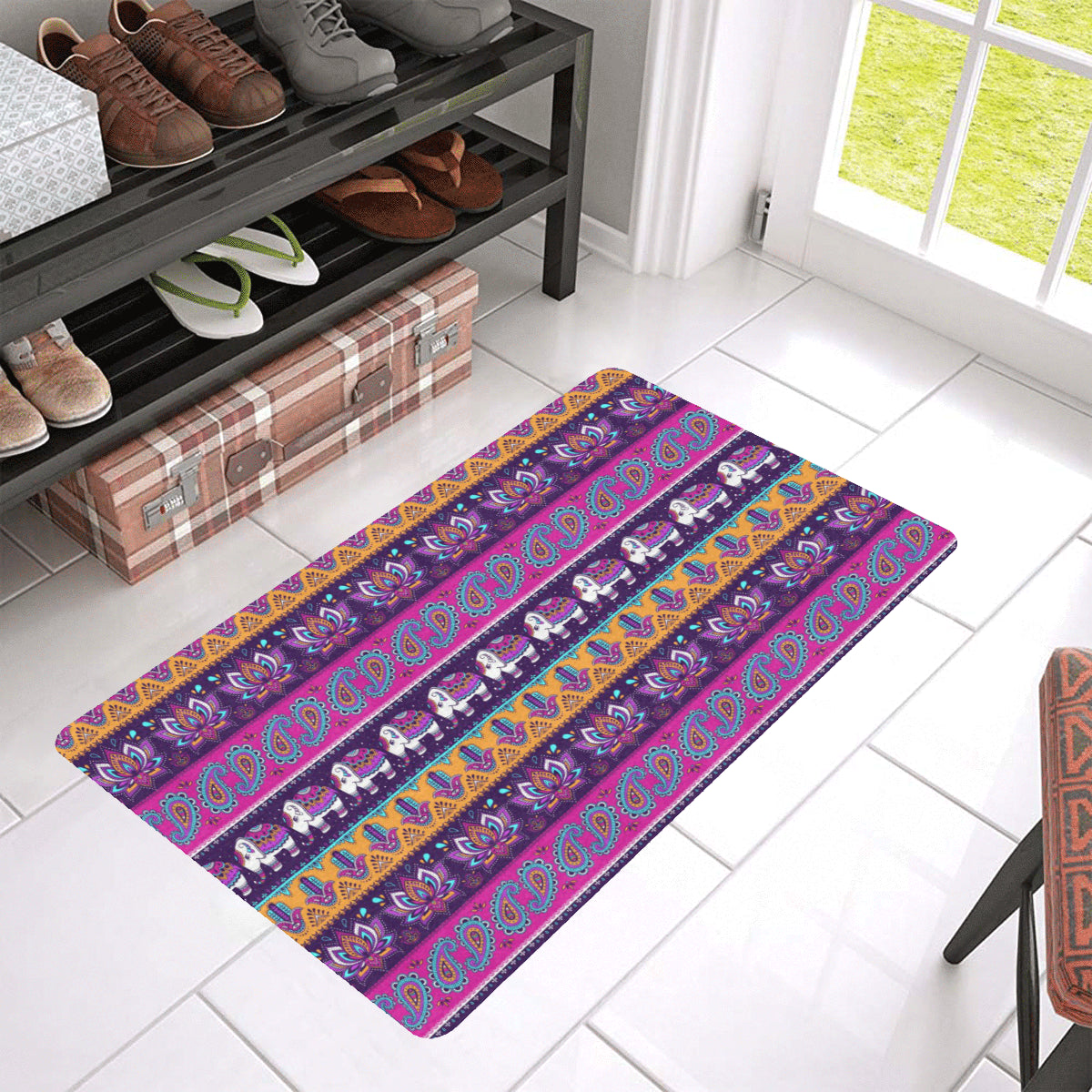 Boho Indian Style Pattern Rubber Doormat