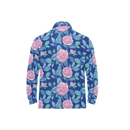 Camellia Pattern Print Design CM05 Long Sleeve Polo Shirt For Men's