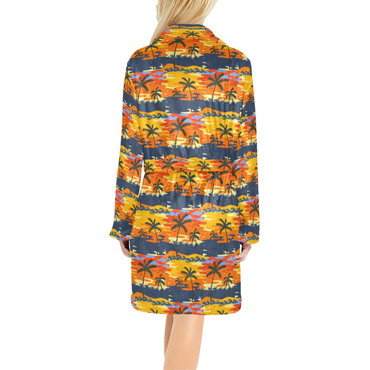 Palm Tree Pattern Print Design PT010 Women's Fleece Robe
