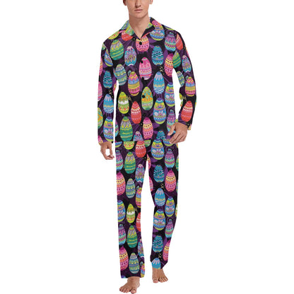 Easter Eggs Pattern Print Design RB08 Men's Long Pajama Set