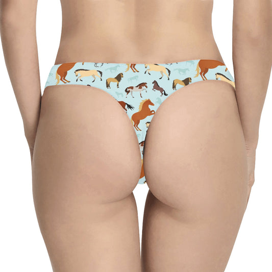 Horse Cute Themed Pattern Print Women's Thongs