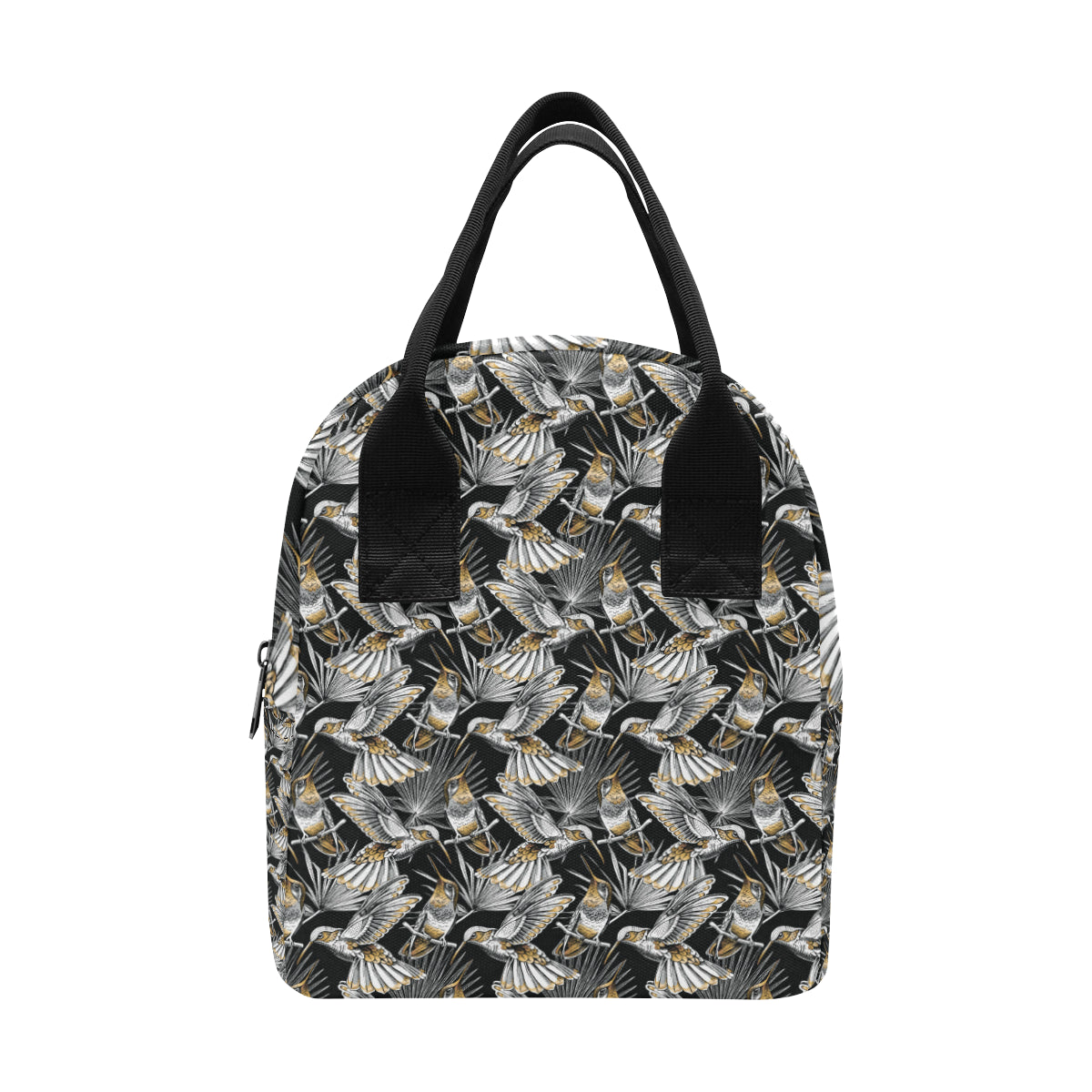 Hummingbird Gold Design Themed Print Insulated Lunch Bag