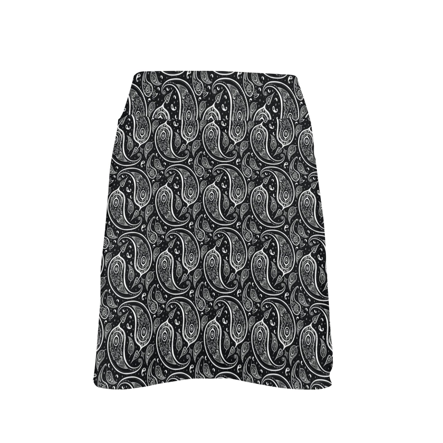 Paisley Black Design Print 17" Golf & Pickleball Skort with Pockets