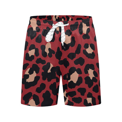 Cheetah Red Print Pattern Men's Swim Trunks Beach Shorts