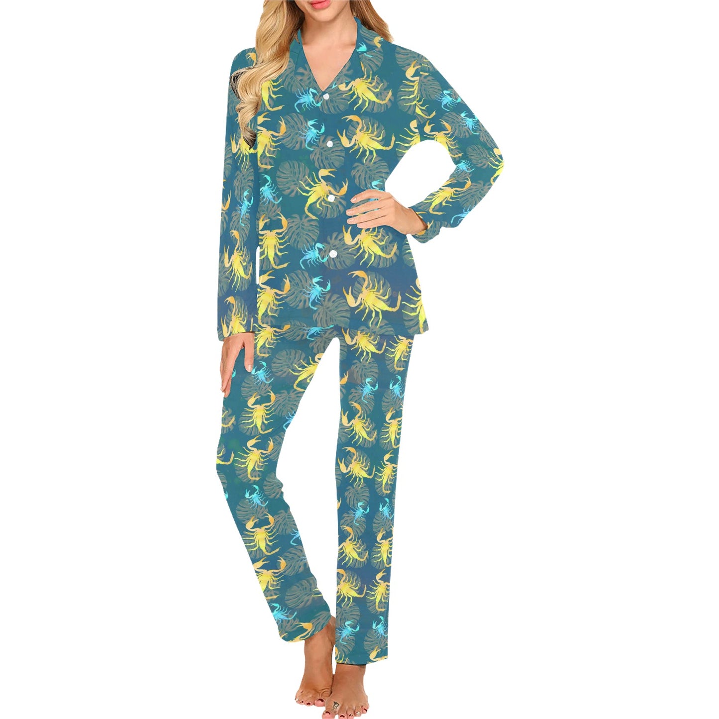 Scorpion Pattern Print Design 02 Women's Long Pajama Set