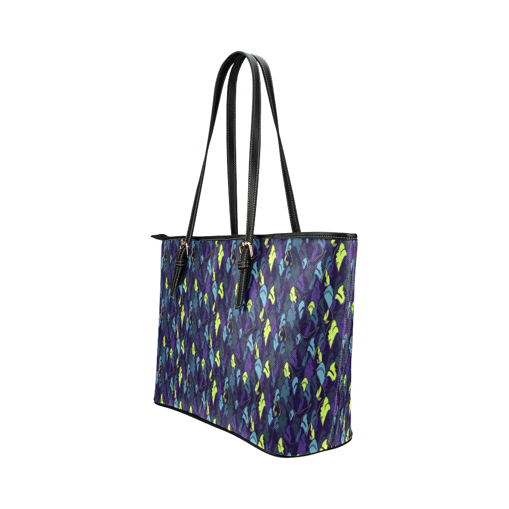 Shark Neon color Print Leather Tote Bag
