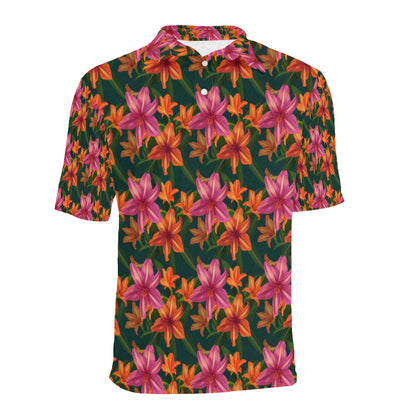 Amaryllis Pattern Print Design AL01 Men Polo Shirt