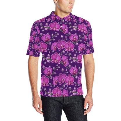 Orchid Purple Pattern Print Design OR02 Men Polo Shirt