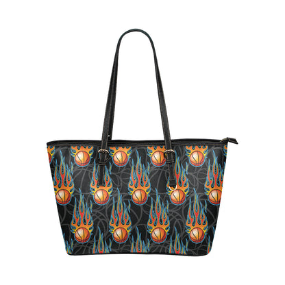 Basketball Fire Print Pattern Leather Tote Bag