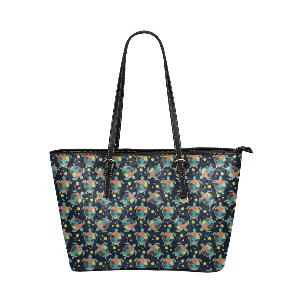 Sea Turtle Colorful with bubble Print Leather Tote Bag