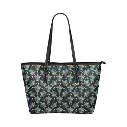 Sea Turtle Colorful with bubble Print Leather Tote Bag