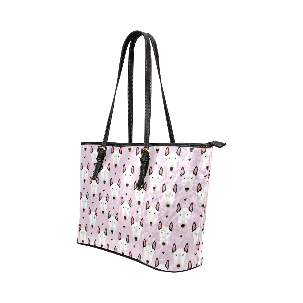 Bull Terrier Pink Print Pattern Leather Tote Bag