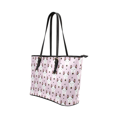 Bull Terrier Pink Print Pattern Leather Tote Bag