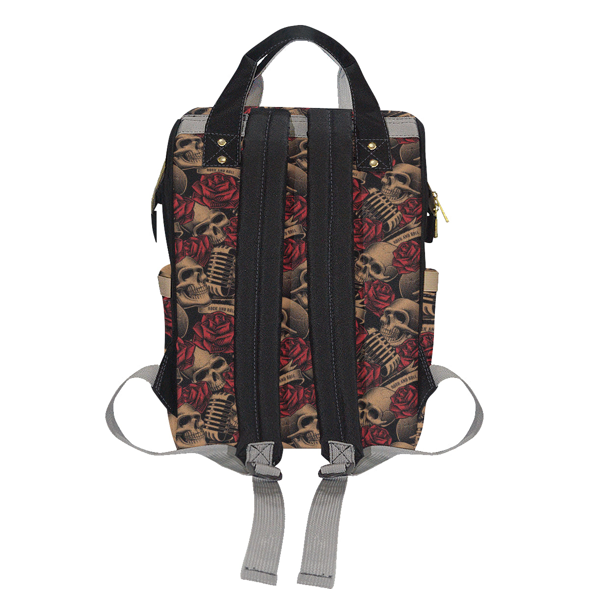 Microphone Skull Rose Pattern Print Design 02 Diaper Bag Backpack