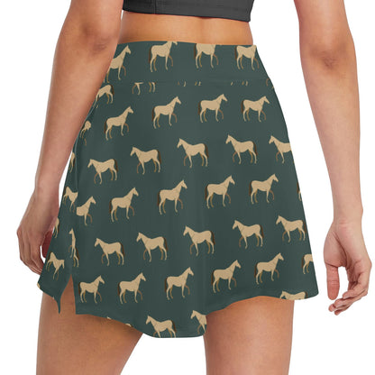 Horse Classic Themed Pattern Print 17" Golf & Pickleball Skort with Pockets