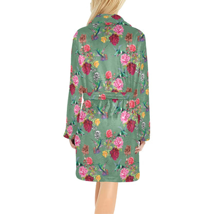 Hummingbird with Rose Themed Print Women's Fleece Robe