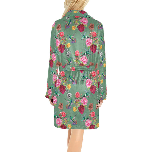 Hummingbird with Rose Themed Print Women's Fleece Robe