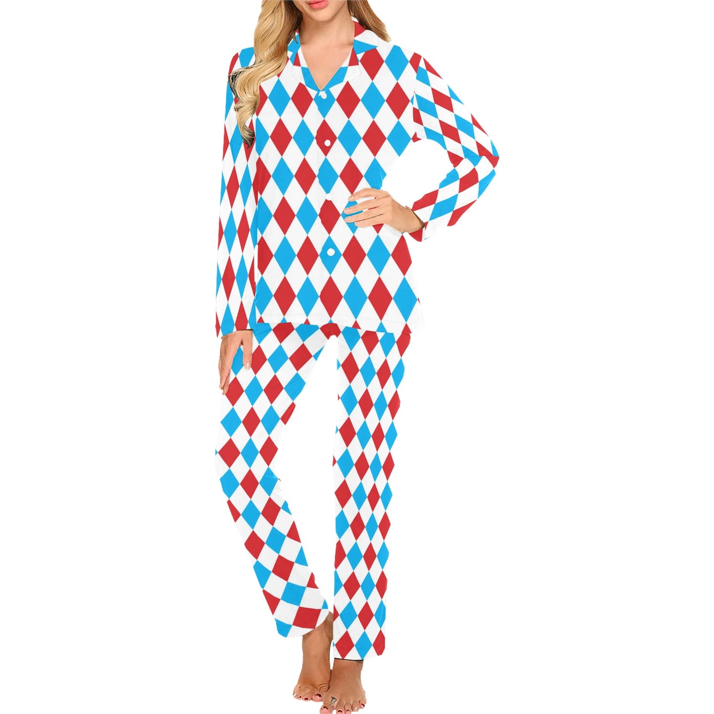 Harlequin Print Design LKS402 Women's Long Pajama Set
