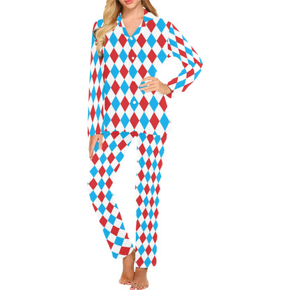 Harlequin Print Design LKS402 Women's Long Pajama Set