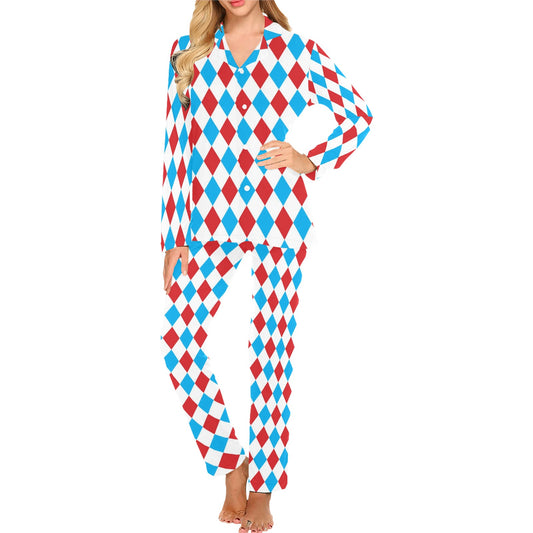 Harlequin Print Design LKS402 Women's Long Pajama Set