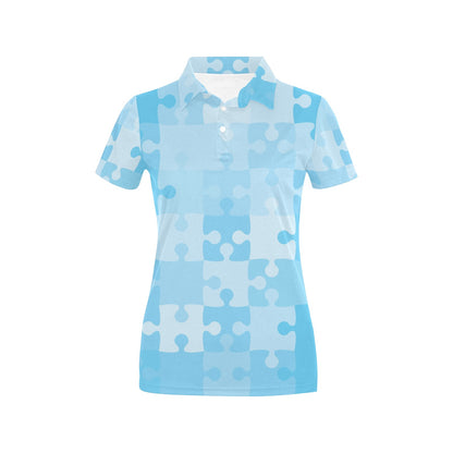 Puzzle Blue Pattern Print Design A04 Women's Polo Shirt