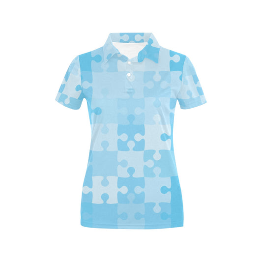 Puzzle Blue Pattern Print Design A04 Women's Polo Shirt