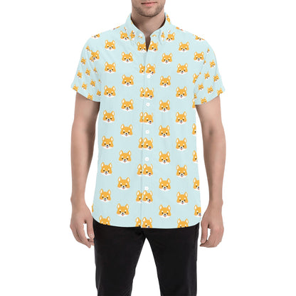 Shiba Inu Print Design LKS301 Men Short Sleeve Button Up Shirt