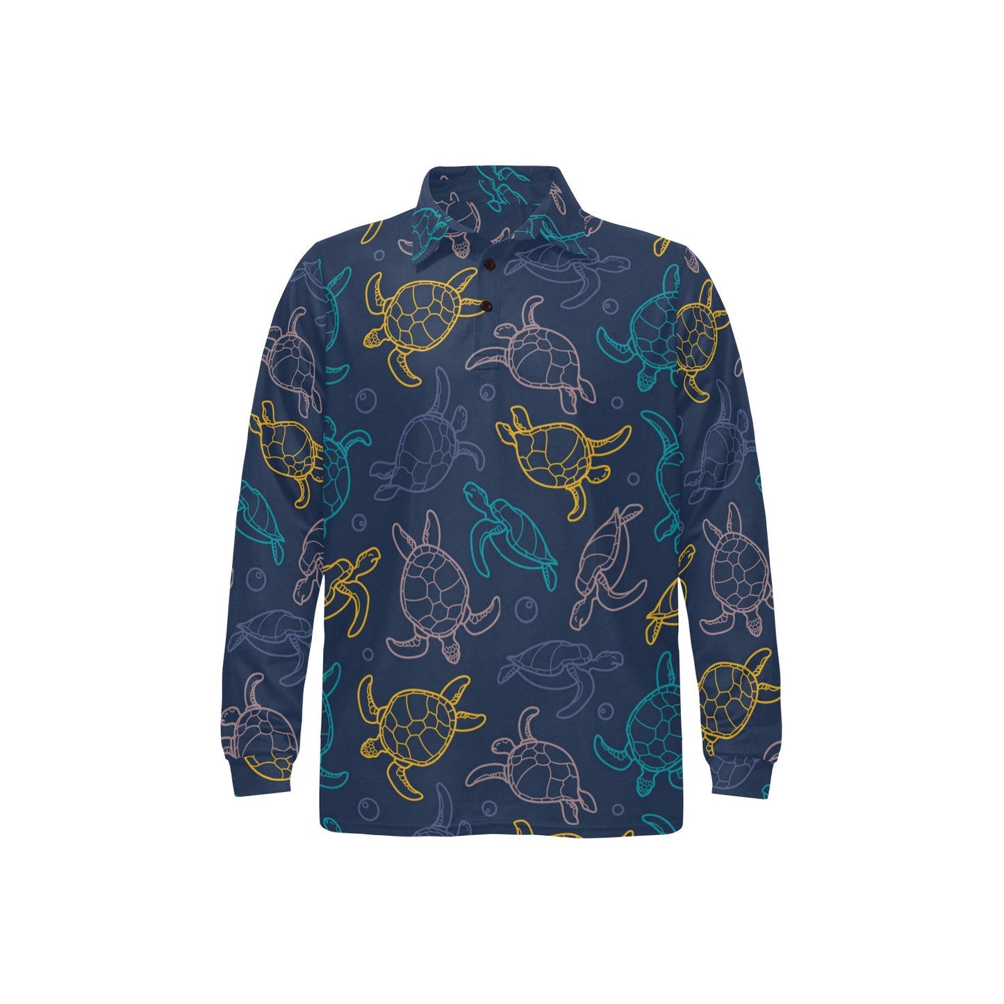 Sea Turtle Baby Print Long Sleeve Polo Shirt For Men's