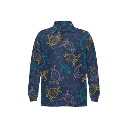 Sea Turtle Baby Print Long Sleeve Polo Shirt For Men's