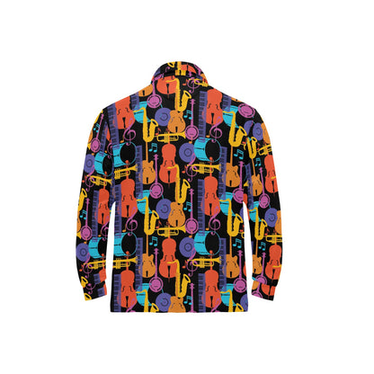 Jazz Pattern Print Design 03 Long Sleeve Polo Shirt For Men's