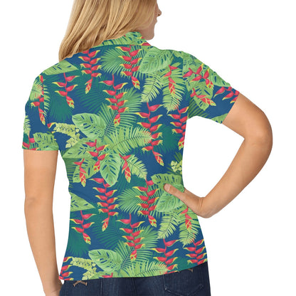 Heliconia Pattern Print Design HL08 Women's Polo Shirt