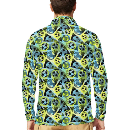 Soccer Ball Themed Print Design Long Sleeve Polo Shirt For Men's