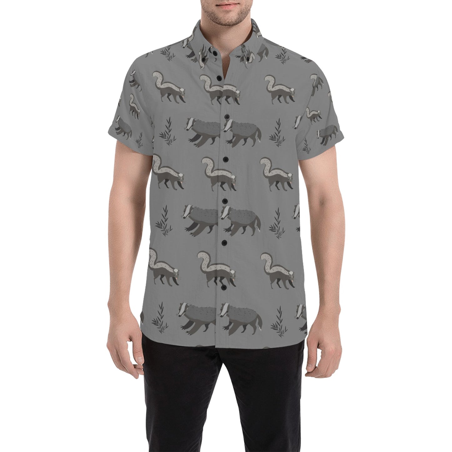 Skunk Print Design LKS301 Men Short Sleeve Button Up Shirt