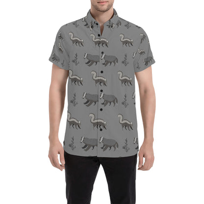 Skunk Print Design LKS301 Men Short Sleeve Button Up Shirt